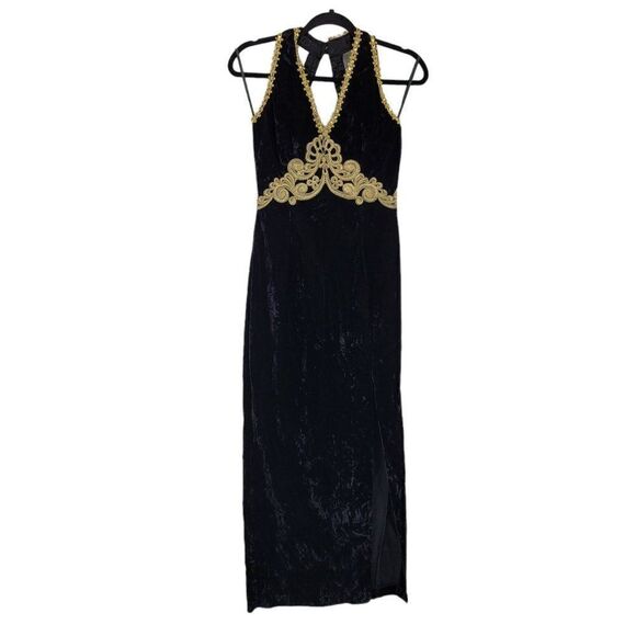 Vtg 80's Womens Jessica McClintock Gown Velvet Strappy Front Slit Evil Queen S - Picture 2 of 11